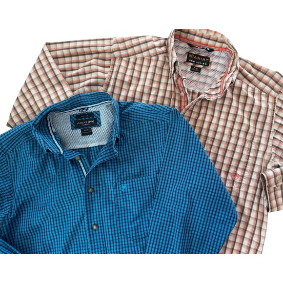 Ariat Other - Lot of 2 Ariat Pro Series Mens Fitted Plaid Long Sleeve‎ Button Down Shirts SZ M